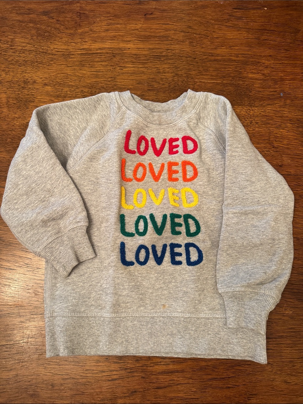 Hanna Andersson Heather Gray 'LOVED' Rainbow Crew Sweatshirt